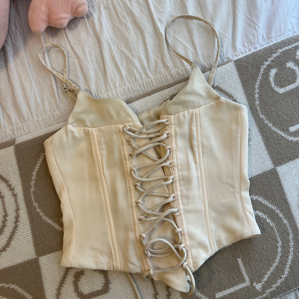 WhiteFox Cream Lace-Up Corset Top